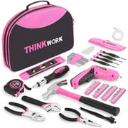 THINKWORK 122-Piece Pink Tool Kit with 3.6V Rotatable Electric Screwdriver-Ladies Home Work Kit