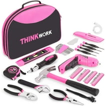 THINKWORK 122-Piece Pink Tool Kit with 3.6V Rotatable Electric Screwdriver-Ladies Home Work Kit