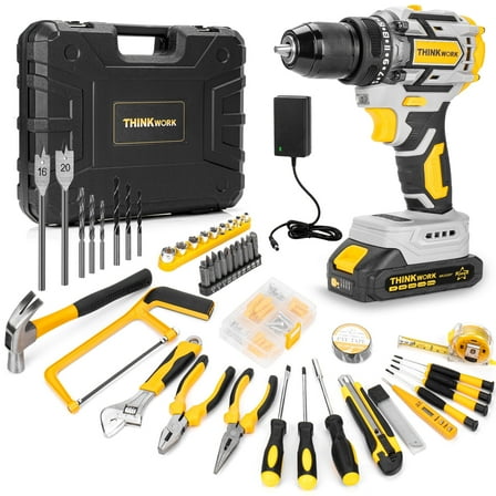 THINKWORK 20 Volt Cordless Brushless Drill Kit: 20V Electric Power Drill with 265 in-lbs Torque, Ideal for DIY Tool Set and Daily Repairs in a Comprehensive Tool Kit