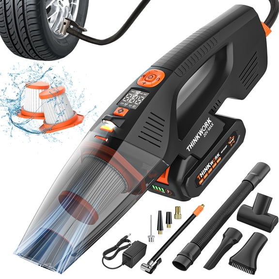 THINKWORK 20V Car Vacuum & Air Inflator, Dual Function High Power Handheld Cordless Vacuum with 18000pa Suction Power for Car Cleaning, Household Dust Removal, Inflation