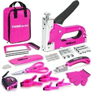 THINKWORK 27Pc Staple Gun Set includes pink staple guns, a 3-in-1 upholstery stapler, and 900 staples. Staple Gun tool kit is perfect for DIY projects
