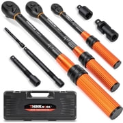 THINKWORK 8-Piece Precision Click Torque Wrench Set | 1/4", 3/8", 1/2" Drive | 10-230 in-lb, 5-50 ft-lb, 10-180 ft-lb |  3% Accuracy,72-Tooth Dual Scale Torque Wrenches for Bike, Moto, Car Repair