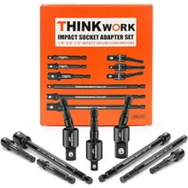 THINKWORK Impact Socket Adapter Set, 1/4" 3/8" 1/2" Drill Socket Adapter, 1/4" Hex Shank Impact Driver Socket Adapter for Cordless Drill, Impact Driver, Power Drill, Impact Drill, 9-Piece