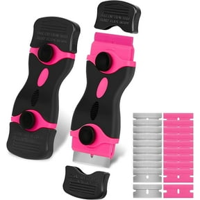 THINKWORK Razor Blade Scraper - Pink Razor Scraper Gift for Women, 2-in-1 Scraper Tool Set with 20Pcs Razor Blades for Removing Window Labels, Decals, Stickers, Glass Stove Top (2 Pack)