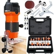 THINKWORK Compact Wood Router | 6.5-Amp 1.25HP Palm Router with 15-Piece 1/4 Router Bits Set & Accessories | 30000 RPM for Wood Trimming, DIY & Professional Projects