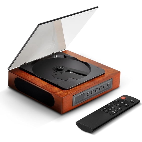 THINKYA DVP-560 Retro CD Player for Home, Wooden Desktop CD Player with Built-in Dual Speakers, Bluetooth 5.3 Transmitter & Receiver, USB/SD Playback, AUX & SPDIF Output, Rechargeable, Remote Control
