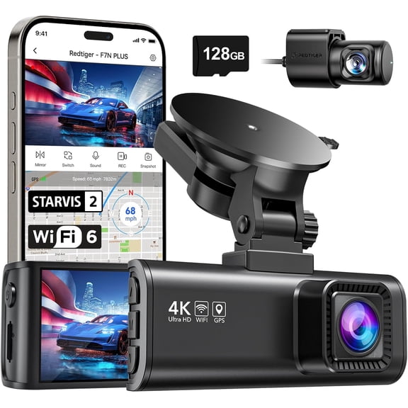 THINWAY 4K Dash Cam Front Rear, STARVIS 2 Sensor, Free Card Included, 5.8GHz WiFi-20MB/s Fast Download, Dash Camera for Cars with GPS, WDR Night Vision, 170 ° Wide Angle, 24H Parking Mode(F7NP)