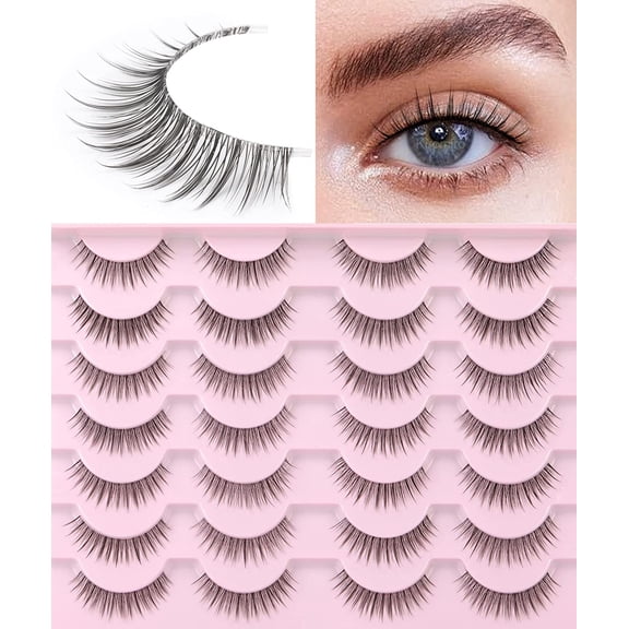 THINWAY Eyelashes Wispy 10mm False Lashes Natural Look Soft 3D Mink Lashes Short Strip Lashes Pack