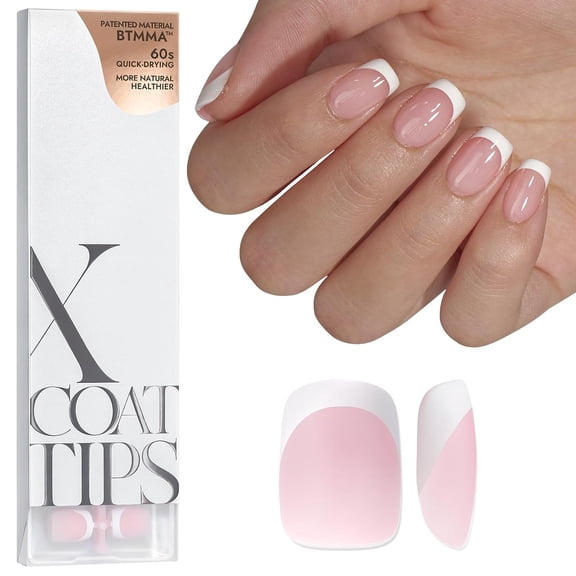 THINWAY XCOATTIPS French Gel Nails - French Tip Press on Nails Pink Extra Short Square Shape Nail Tips, Fake Nails Extensions Nail Art DIY