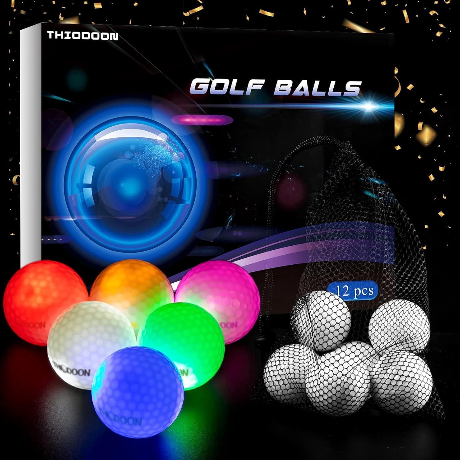 THIODOON 12 Pack Glow in The Dark Golf Balls Light up Led Golf Balls Night Golf Gift Sets for Men Kids Women