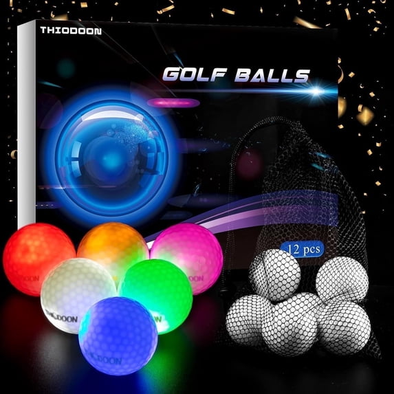 12 Pack Upgraded Glow in The Dark Golf Balls Light up Led Golf Balls Night Golf Gift Sets for Men Kids Women (6 Colors in one)