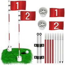 THIODOON 2 Pack Golf Flagstick 6ft Golf Flag and Cup for Yard Pro Detachable Golf Hole Cup and Flag for Driving Range Backyard Upgrade Anti-Rust Glass Fiber 5-Section Design with Connectors