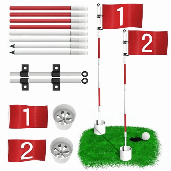 THIODOON Golf Flagstick 6ft Golf Flag and Cup for Yard Pro Detachable Golf Hole Cup and Flag for Driving Range Backyard Upgrade Anti-Rust Glass Fiber 5-Section Design with Connectors (2 Pack)