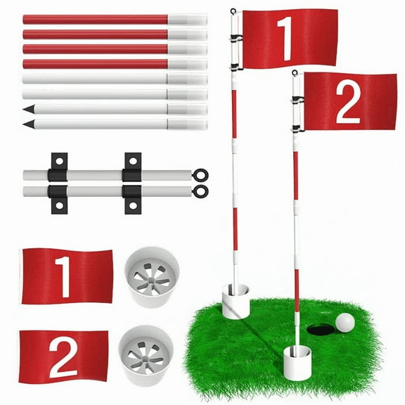 THIODOON Golf Flagstick 6ft Golf Flag and Cup for Yard Pro Detachable Golf Hole Cup and Flag for Driving Range Backyard Upgrade Anti-Rust Glass Fiber 5-Section Design with Connectors (Premium Flagsti