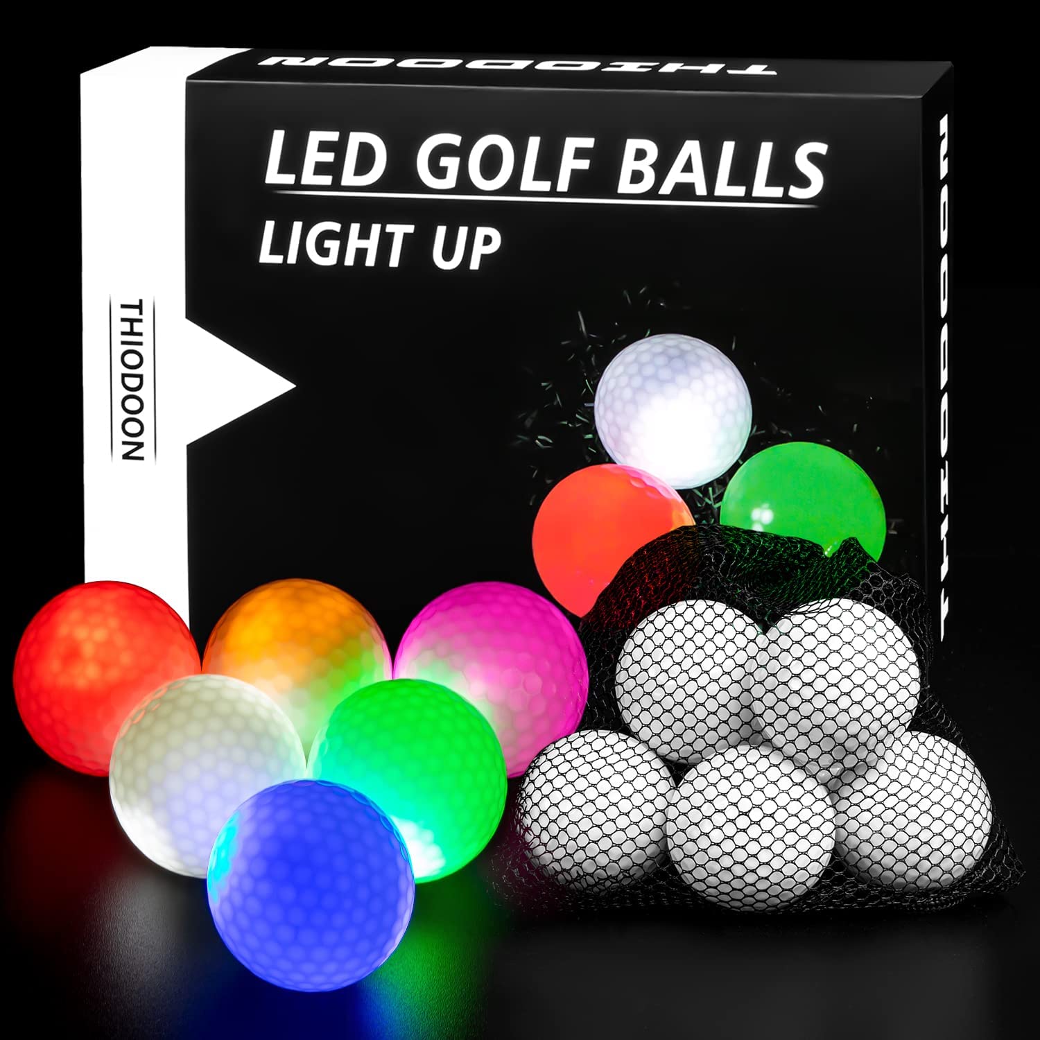 THIODOON Glow in The Dark Golf Balls Light up Led Golf Balls Night Golf Gift Sets for Men Kids Women 6 Pack (6 Colors in one) - image 1 of 7