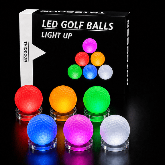 THIODOON Glow in The Dark Golf Balls Light up Led Golf Balls Night Golf Gift Sets for Men Kids Women 6 Pack (6 Colors in one)