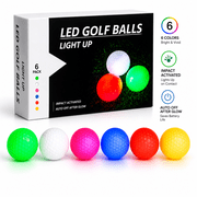 THIODOON 6 Pack LED Light Up Golf Balls, Impact Activated Glow Golf Balls in 6 Colors, Auto-Off Night Golf Balls for Evening Practice, Outdoor Golf Games & Gift