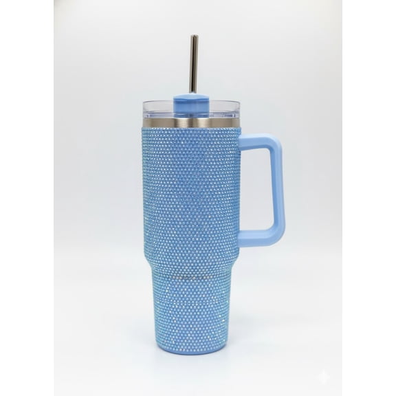Thirstee 40 oz Rhinestone Tumbler, Double-Walled, Leak-Proof, Sky Blue Bling Travel Mug