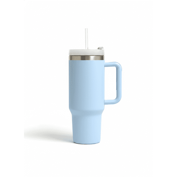 Thirstee 40 oz Sky Blue Tumbler with Handle and Straw, Insulated Stainless Steel Leakproof Mug