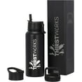 thumbnail image 1 of THIRSTWORKS Vacuum Insulated Stainless Steel, Leak Proof, Sports Water Bottle with Straw and 3 Lids, 32 fl oz, Black, 1 of 9