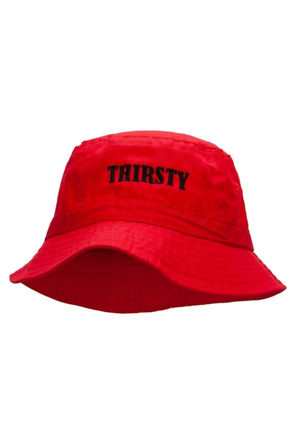 THIRSTY Embroidered Bucket Hat - Red OSFM