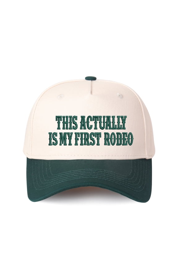 THIS ACTUALLY IS MY FIRST RODEO Letter Embroidered Color Block Trucker Hat Unisex Adjustable Cotton Breathable Fashion Cap for Travel Daily Wear