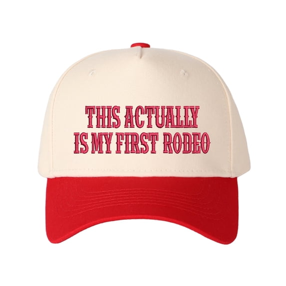 THIS ACTUALLY IS MY FIRST RODEO Letter Embroidered Color Block Trucker Hat Unisex Adjustable Cotton Breathable Fashion Cap for Travel Daily Wear