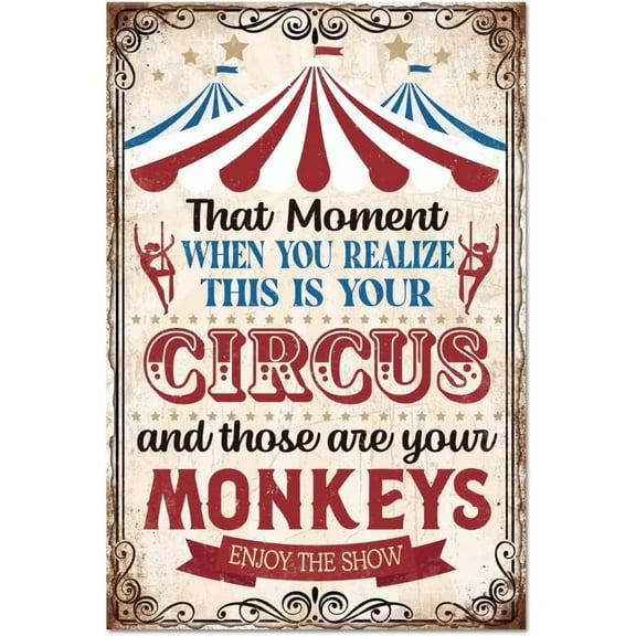 "THIS IS YOUR CIRCUS Metal Tin Sign 8x12in Vintage Monkeys Tin Painting Tin Signs Retro Wall Poster Plaque for Home Office Man Cave Game Room Bar Kitchen