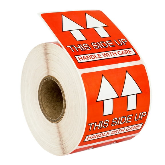 THIS SIDE UP - HANDLE WITH CARE Pre-Printed Labels/Stickers (2" x 2") 12 Rolls / 500 Labels per Roll