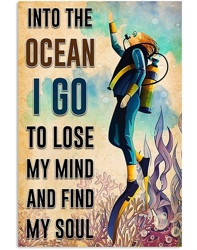 THIYOTA Into The Ocean I Go To Find My Soul Scuba Diving Poster Art