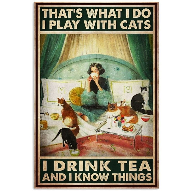 THIYOTA That's What I Do I Play With Cats I Drink Tea And I Know Things Poster Art Print Puzzle 300 Pieces