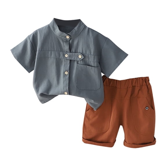 THJRPQJFD Baby Boys 2Pcs Summer Outfits One Year Old Birthday Set for Newborn Boys Solid Color Short Sleeve Lapel Button Down Shirt and Shorts Summer Soft Clothes Set Kids Clothes