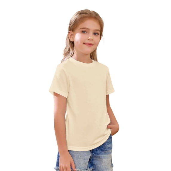 THJRPQJFD Basic Tops Kids Girls Crewneck T Shirts Girls Solid Color Fashion Tops Toddler Soft Breathable Everyday Short Sleeve Shirt Baby Girl Clothes