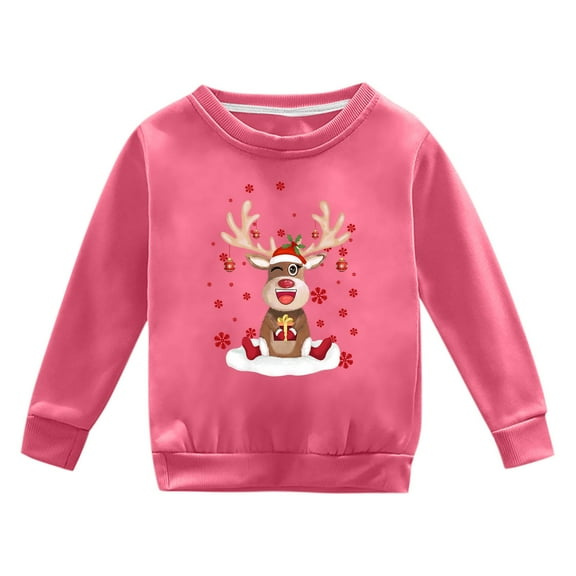 THJRPQJFD Family Christmas Shirts Long Sleeve Girls Graphic Sweatshirt Girl Tops Boys Clothes 2t 12 to 18 Month Boy Clothes Trendy Clothes Teenager, Hot Pink 18-24 Months