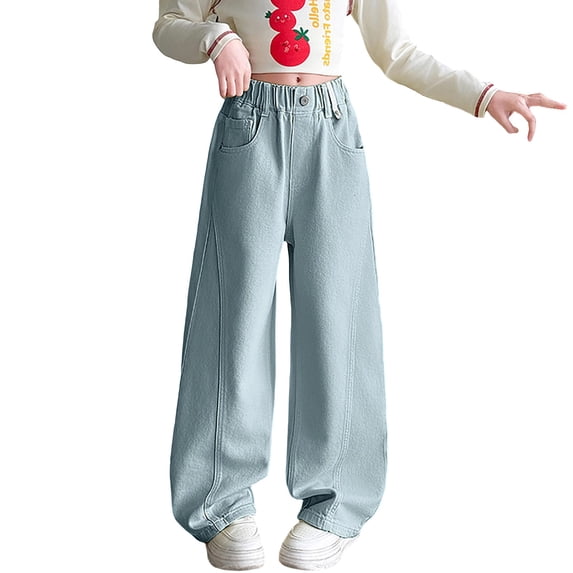THJRPQJFD Girls Loose Fit Sweatpants with Drawstring Kids High Waisted Joggers Teen Girl Trendy Casual Pant Girl Baggy Solid Color Pants Tween Girl Clothes
