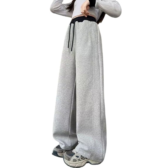 THJRPQJFD Girls Sweatpants Wide Leg High Waist Baggy Sweat Pants Contrast-Waist Track Pants Oversized Sports Joggers with Pockets Preppy Open Bottom