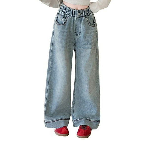 THJRPQJFD Jeans for Kids Petite Wide Leg Jeans Y2k Girls Sweatpants Size 14-16 Y2k Clothes for Girls 10-12 Christmas Gifts for 10 Year Old Girls, Blue 13-14 Years
