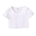 thumbnail image 1 of THJRPQJFD Kids Ribbed Knit Shirt Toddler Ruffle T Shirts Baby Girl Lettuce Skinny Fit Tops Toddler Crewneck Slim Fit Short Sleeve Crop Tops Newborn Girl Clothes, 1 of 4