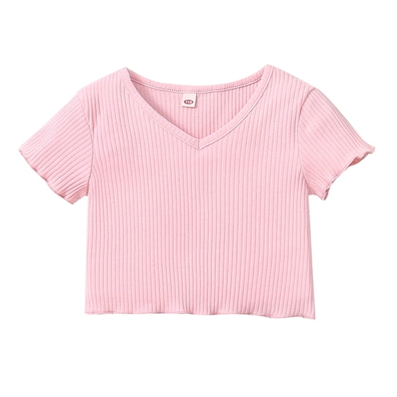 THJRPQJFD Kids Ribbed Knit Shirt Toddler Ruffle T Shirts Baby Girl Lettuce Skinny Fit Tops Toddler Crewneck Slim Fit Short Sleeve Crop Tops Newborn Girl Clothes