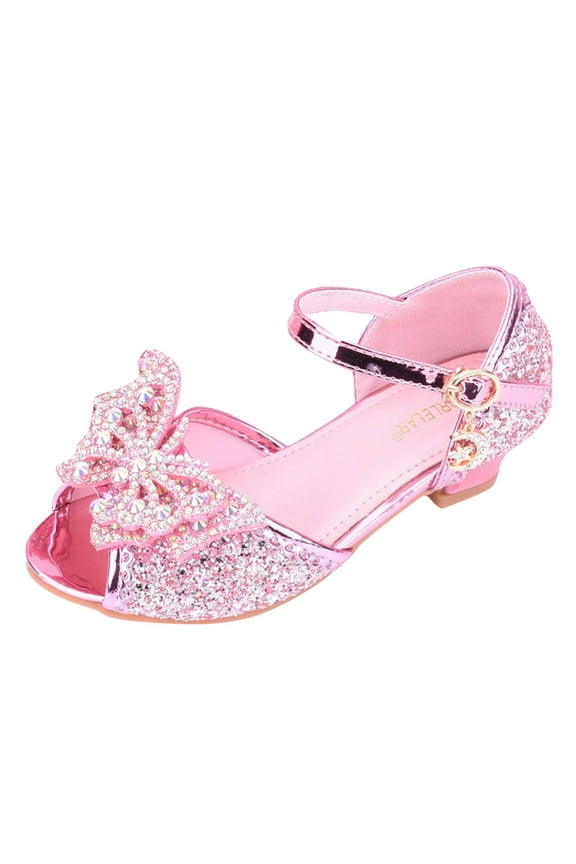 Little Girls Dress Pumps Kids Glitter Heels Teen Sequins Princess Pageant Low Heels Shoes Toddler Dance Rhinestone Sandals