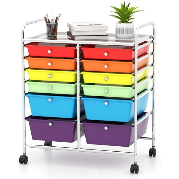 THJTDH 12-Drawer Rolling Storage Cart, Multipurpose Organizer Cart for Home Office School, Utility Cart with Wheels, (Colorful)