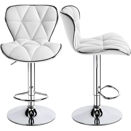 THJTDH 2pcs Home Kitchen Bar Stools Fashionable Height Adjustable PU Leather Swivel Bar Chair with Shell Back, White