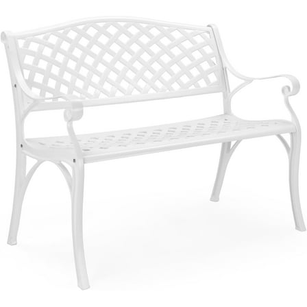 THJTDH 40.5" Patio Garden Bench,Anti- Rust Cast Iron Cast Aluminum Frame for Outdoor Path Yard Lawn Work Entryway Decor Deck (White)
