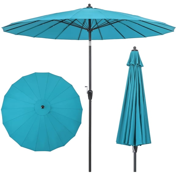 THJTDH 9FT Round Patio Umbrella Outdoor Market Umbrella with Push Button Tilt, Crank Handle, Vented Top, 18 Heavy-Duty Fiberglass Rods, Table Umbrella for Poolside Deck Lawn Garden