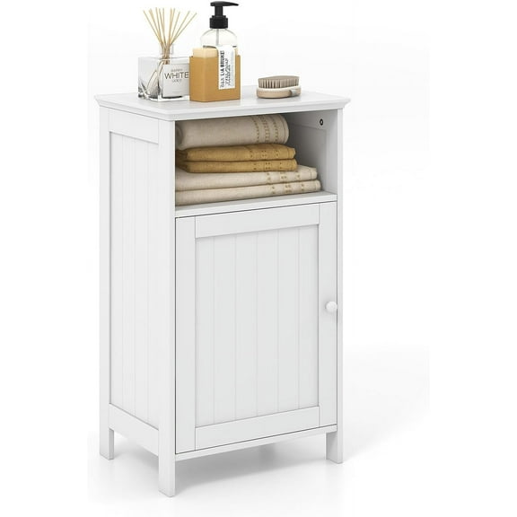 THJTDH Bathroom Storage Cabinet, Freestanding Wooden Single Door Side Floor Organizer with Adjustable Shelf, Small Bathroom Cabinet for Small Spaces, Living Room (White)
