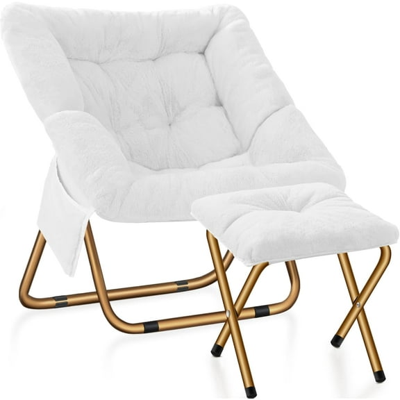 THJTDH Chair, Foldable Living Room Chairs, Soft Faux Fur Lounge Chair for Bedroom, Reading Chairs for Adults, Kids, X-Large (White)