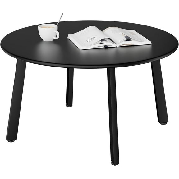 THJTDH Round Steel Outdoor Patio Coffee Table, Weather Resistant Outdoor Large Side Table for Patio Balcony Porch and Living Room, Black (Round)