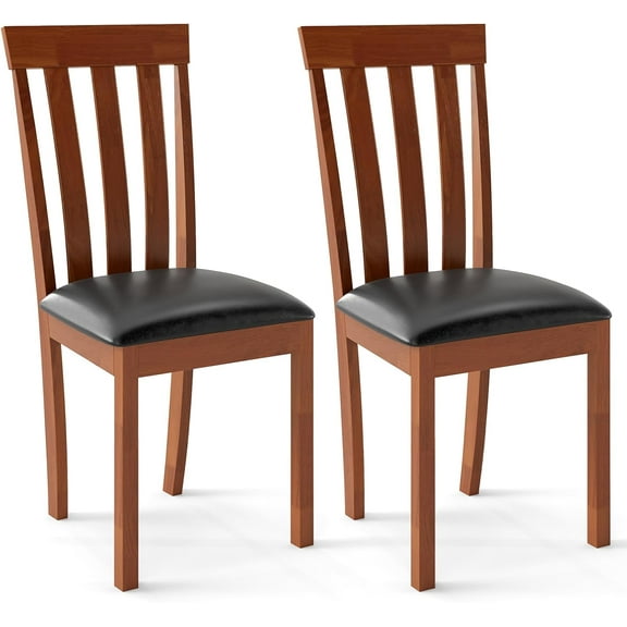 THJTDH Wood Dining Chairs Set of 2, Upholstered Faux Leather Kitchen Side Chairs with Rubber Wood Frame, Armless Dinette Chairs for Dining Room, Living Room, Restaurant, Espresso and Black