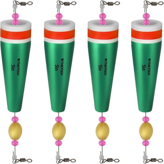 THKFISH 3/4/5Inch-4Pcs Fishing Float, Popping Cork Trout, Float Rig Weighted, for Fishing Saltwater,Green