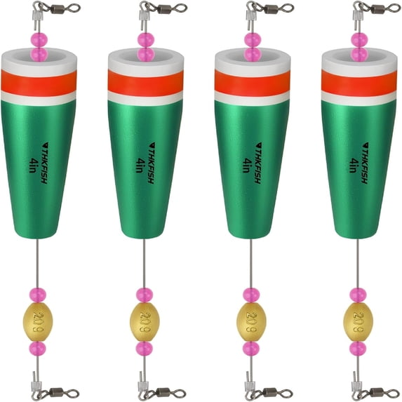 THKFISH 3/4/5Inch-4Pcs Fishing Float, Popping Cork Trout, Float Rig Weighted, for Fishing Saltwater,Green
